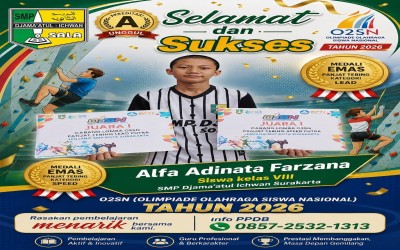 Siswa SMP Djama’atul Ichwan Surakarta Raih 2 Medali Emas O2SN 2026 Cabang Panjat Tebing